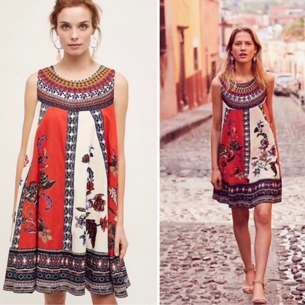 Maeve Red Floral Sleeveless Cirque Swing Dress